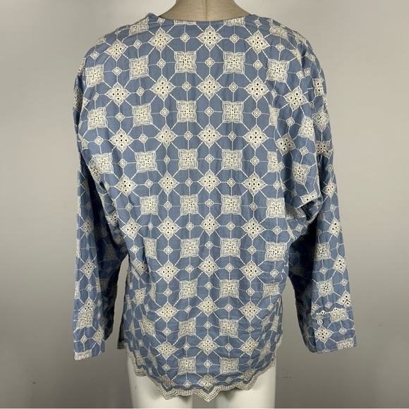 Zara Blue and White Bell Sleeve Blouse M - Picture 3 of 11